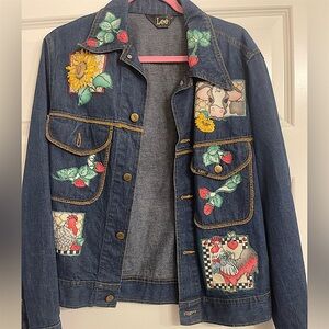 Lee Women's Blue Denim Jacket with Colorful Patchwork & paint